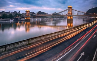 Картинка Венгрия, Будапешт, Дунай, мост, мосты, архитектура, дорога, ночь, темнота, вечер