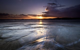 Картинка рассвет, выдержка, Великобритания, Wales, Cymyran Beach, Anglesey, Rhosneigr, пляж