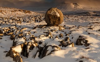 Картинка камни, зима, Англия, Йоркшир-Дейлз, снег, горы, Ingleborough