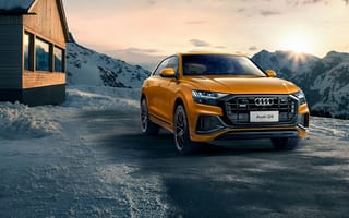 Картинка Audi, Ауди, машины, машина, тачки, авто, автомобиль, транспорт, кроссовер, гора, зима, оранжевый