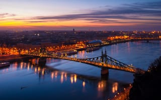 Картинка Будапешт, Венгрия, город, города, здания, ночной город, ночь, огни, подсветка, вечер, сумерки, закат, заход