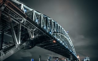 Картинка Сидней, Австралия, мост, мосты, ночь, огни, подсветка