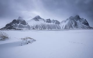 Картинка Исландия, зима, зимние, время года, сезоны, сезонные, снег, гора, вечер