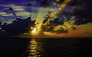 Картинка океан, море, вода, природа, облака, туча, облако, тучи, небо, вечер, сумерки, закат, заход, отражение