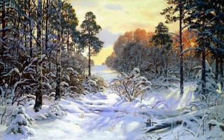 Картинка картина, лес, свет, снег, деревья, просека, сугробы, зима, пейзаж, сосны, А. Герасимов