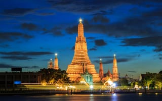 Картинка Бангкок, Таиланд, архитектура, башня, ночь, огни, подсветка