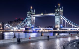 Картинка Тауэрский мост, Тауэр-бридж, Лондонский мост, мост, Лондон, Великобритания, Англия, мосты, ночь, огни, подсветка