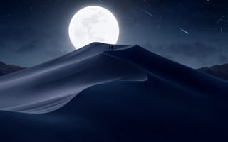 Картинка луна, пустыня, песок, песчаный, дюна, засушливый, холм, бархан, горы, гора, природа, ночь, темнота, свечение