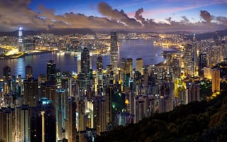 Картинка Гонконг, город, города, здания, мегаполис, ночной город, ночь, огни, подсветка
