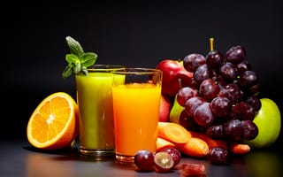 Картинка апельсин, цитрус, фрукт, виноград, ягоды, ягода, фрукты, сок, стакан