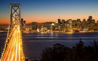 Картинка Сан Франциско, Калифорния, США, город, города, здания, мост, ночной город, ночь, огни, подсветка, мегаполис