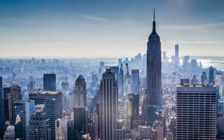 Картинка Нью Йорк, Нью-Йорк, город, здание, небоскреб, США, города, здания, мегаполис, утро, утренний