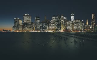 Обои США, New York City, высотки, NYC, город, здания, дома, ночь, небоскребы, вид, USA, панорама, Нью-Йорк
