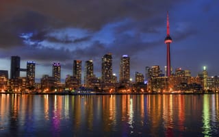 Картинка Торонто, Канада, город, города, здания, мегаполис, ночной город, ночь, огни, подсветка, отражение