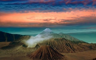 Картинка вулкан, гора, вулканический, горы, природа, вершина, вечер, закат, заход