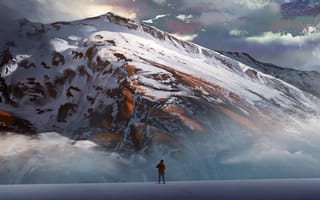 Картинка горы, гора, природа, мужчина, человек, зима, снег