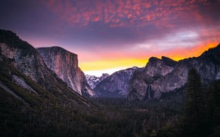 Картинка Йосемитский Национальный Парк, Йосемитский, национальный парк, США, Калифорния, горы, гора, природа, вечер, сумерки, закат, заход