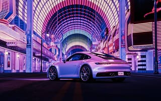 Картинка Porsche Carrera, Porsche, Carrera, машины, машина, тачки, авто, автомобиль, транспорт, город, здания, ночь, огни, подсветка