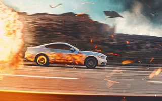 Картинка Mustang, машины, машина, тачки, авто, автомобиль, транспорт, вид сбоку, сбоку, скорость, быстрый, дорога, огонь, пламя
