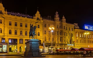 Картинка Загреб, Хорватия, город, города, здания, улица, архитектура, ночь, темнота, ночной город, огни, подсветка