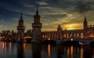 Картинка Германия, город, города, здания, мост, вечер, сумерки, закат, заход