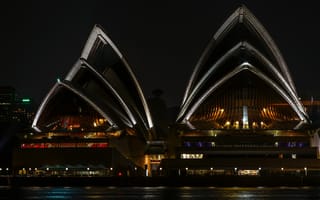 Картинка Сиднейский оперный театр, Сиднейский театр, театр, Сидней, Австралия, город, города, здания, ночной город, ночь, огни, подсветка