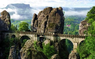 Картинка Байстай, Бастайский мост, скала, мост, Германия, мосты, облака, туча, облако, тучи, небо