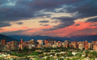 Картинка Сантьяго, Чили, город, города, здания, вечер, закат, заход