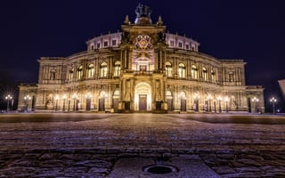 Картинка Дрезден, Германия, архитектура, ночь, темнота, огни, подсветка