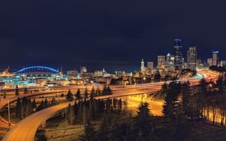 Картинка Сиэтл, США, город, города, здания, ночь, темнота, ночной город, огни, подсветка