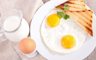 Картинка блюдо, яичница, яйцо, тост, молоко, завтрак, еда, вкусная