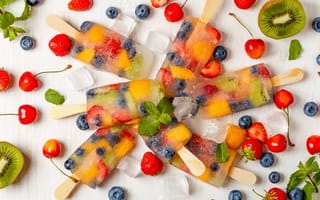 Картинка фруктовый лёд, мороженное, десерт, сладость, сладости, сладкий, еда, вишня, ягоды, ягода, черника, киви, фрукт, клубника