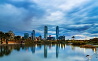 Картинка Сантьяго, Чили, город, города, здания, вечер, облачно, облачный, облака