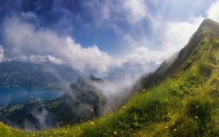 Картинка горы, гора, природа, облачно, облачный, облака, туман, дымка