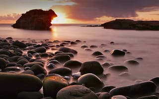 Картинка море, Ирландия, скала, камни, солнце