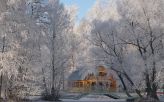 Картинка зима, домик, снег, иний