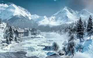 Картинка горы, гора, природа, снег, зима, пейзаж, арт