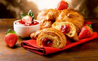 Картинка клубника, baking, выпечка, strawberry, джем, булочки, круассаны, croissants, jam, варенье