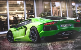 Картинка Lamborghini, Ламборджини, Ламборгини, люкс, дорогая, машины, машина, тачки, авто, автомобиль, транспорт, суперкар, спорткар, спортивная машина, спортивное авто, вид сзади, сзади, зеленый