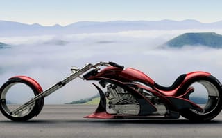 Картинка Chopper, мотоциклы, байк, мотоцикл, гора, туман, дымка, вид сбоку, сбоку