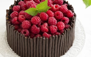 Картинка торт, десерт, выпечка, сладость, сладости, сладкий, еда, шоколад, малина, ягоды, ягода