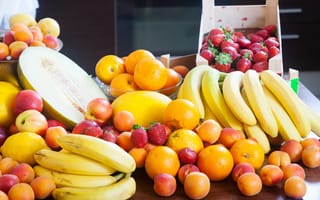 Картинка клубника, ягода, ягоды, апельсин, цитрус, фрукт, банан, фрукты