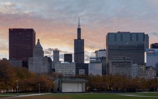 Картинка Чикаго, США, город, города, здания, вечер, сумерки