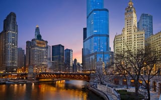 Картинка Чикаго, США, город, города, здания, небоскреб, высокий, здание, ночь, темнота, вечер, сумерки
