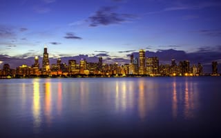Картинка Чикаго, Иллинойс, город, города, здания, ночной город, ночь, огни, подсветка