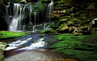 Обои Вода, деревья, зелень, камни, водопад