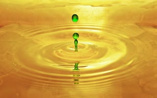 Картинка капли, круги, зеленое, вода, желтая