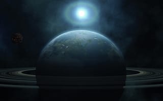 Картинка планета, космос, кольцо, темный, темнота, свечение