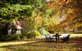 Картинка парк, природа, осень, осенние, время года, сезоны, сезонные, лист, листья, листва, скамейка