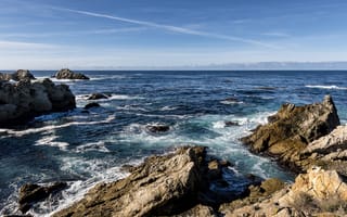 Картинка море, горизонт, California, камни, Carmel-by-the-Sea